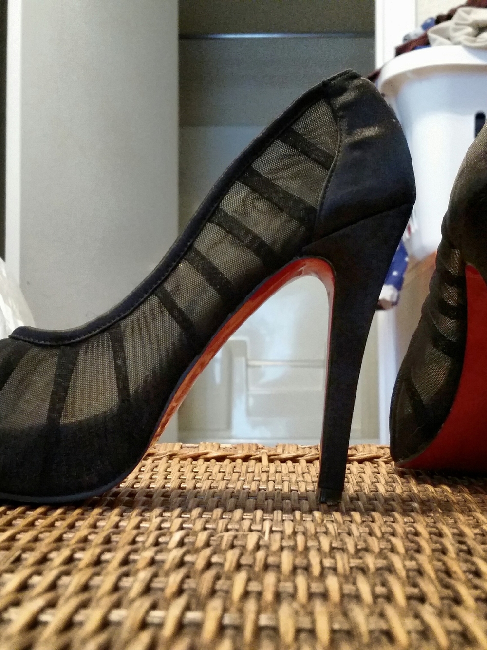 Christian Louboutin Black Mesh Peep-Toe Flat Shoe - Picture 3 of 8